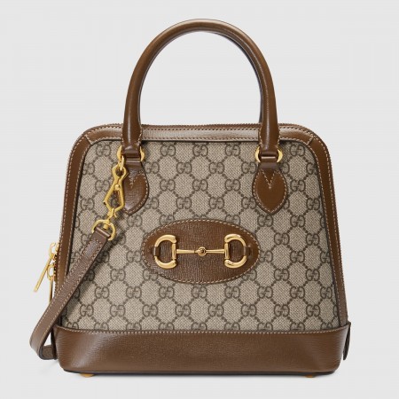 Gucci Horsebit 1955 Small Top Handle Bag in GG Canvas with Brown Leather