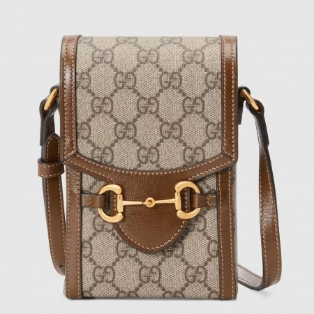 Gucci Horsebit 1955 Mini Bag in GG Canvas with Brown Leather