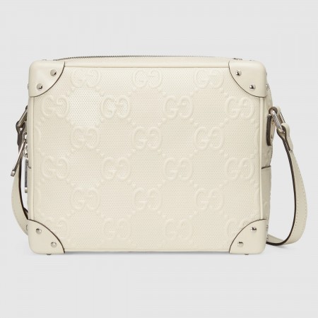 Gucci Trunks Messenger Bag In White GG Embossed Perforated Leather