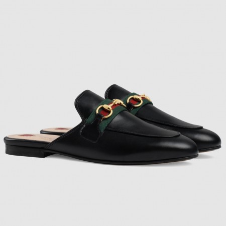 Gucci Women's Princetown Slippers in Black Leaher with Horsebit 