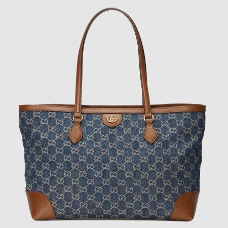 Gucci Ophidia GG Medium Tote Bag in Blue GG Jacquard Denim