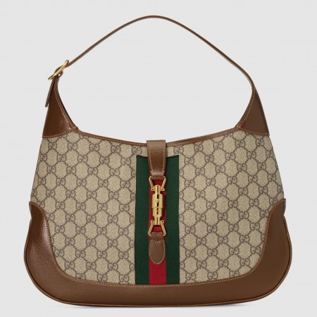 Gucci Jackie 1961 Medium Bag in GG Canvas with Brown Leather Trim