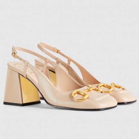 Gucci Slingback Pumps 75mm in Nude Leather with Horsebit