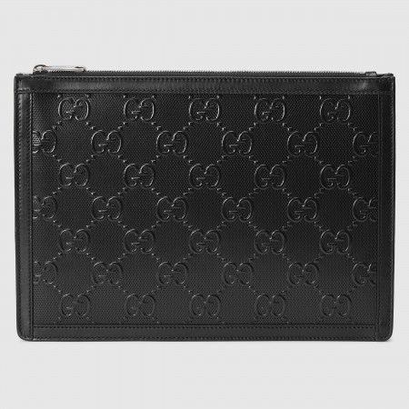 Gucci Portfolio Pouch in Black GG Embossed Perforated Leather
