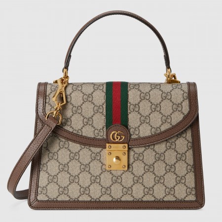 Gucci Ophidia GG Small Top Handle Bag in GG Canvas with Brown Leather