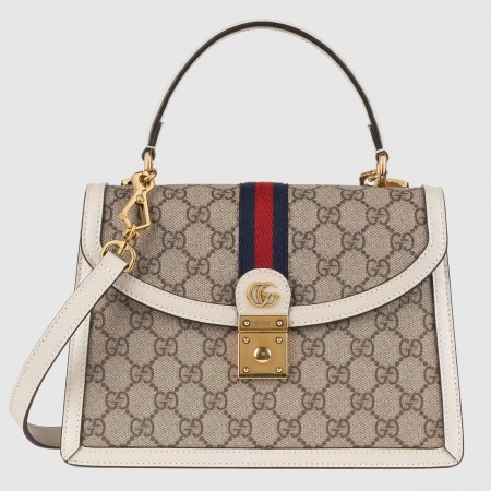 Gucci Ophidia GG Small Top Handle Bag in GG Canvas with White Leather