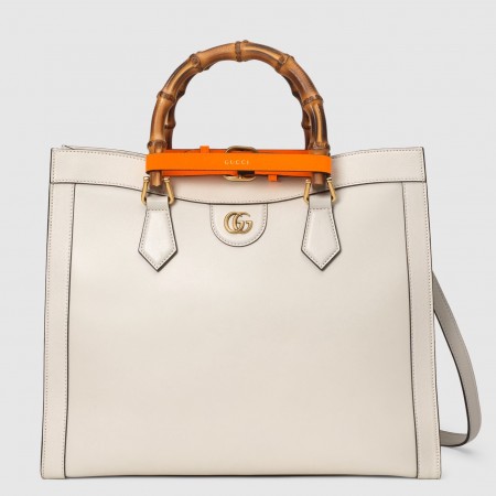 Gucci Diana Medium Tote Bag in White Leather