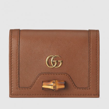 Gucci Diana Card Case Wallet In Brown Calfskin