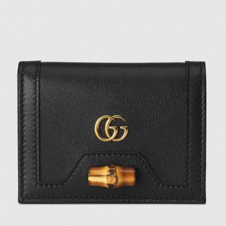 Gucci Diana Card Case Wallet In Black Calfskin
