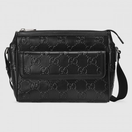 Gucci Messenger Bag in Black GG Embossed Perforated Leather