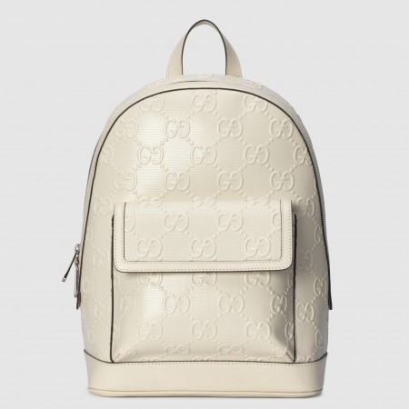 Gucci Men's Medium Backpack In White GG Embossed Leather