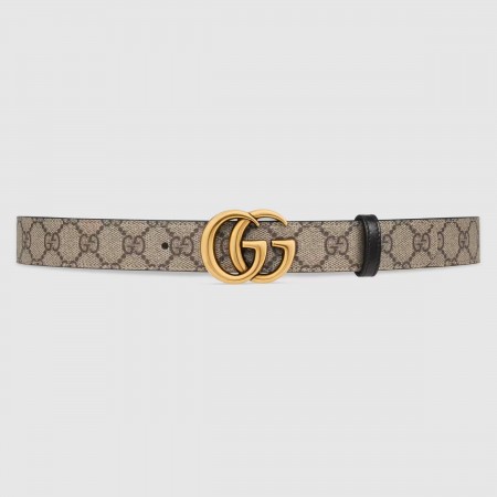 Gucci GG Marmont Reversible Belt 30MM in GG Supreme with Black Leather