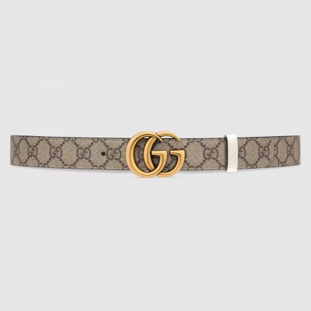 Gucci GG Marmont Reversible Belt 30MM in GG Supreme with White Leather