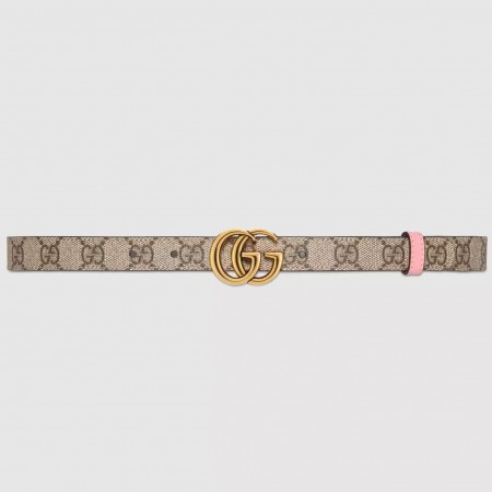 Gucci GG Marmont Reversible Belt 20MM in GG Canvas and Pink Leather