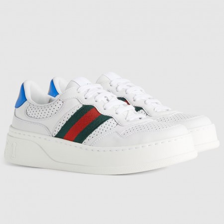 Gucci Women's Sneakers in White Perforated Leather with Web