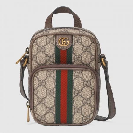 Gucci Ophidia GG Mini Bag in GG Canvas with Brown Leather