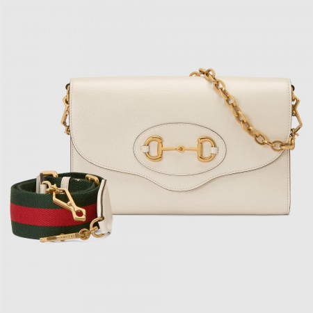 Gucci Horsebit 1955 Small Bag in White Leather with Chain