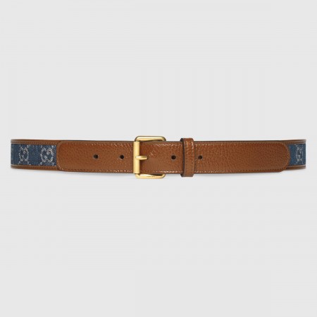 Gucci Square Buckle Belt 30MM in Blue GG Denim Jacquard 