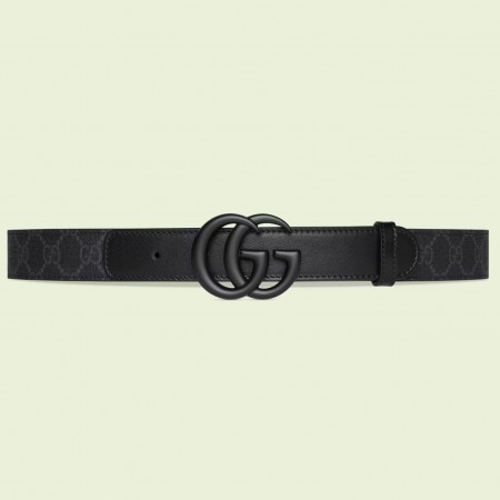 Gucci GG Marmont Belt 30MM in Black GG Supreme with Black Leather