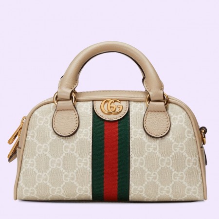 Gucci Ophidia GG Mini Top Handle Bag in White Supreme Canvas