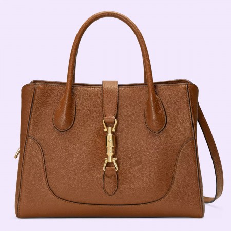 Gucci Jackie 1961 Small Tote Bag in Brown Grained Leather