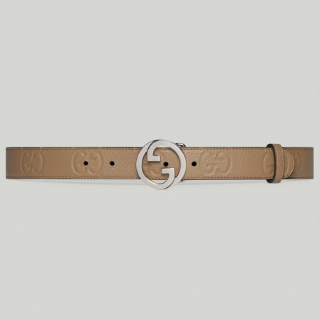 Gucci Blondie Belt 30MM in Beige Debossed GG Leather