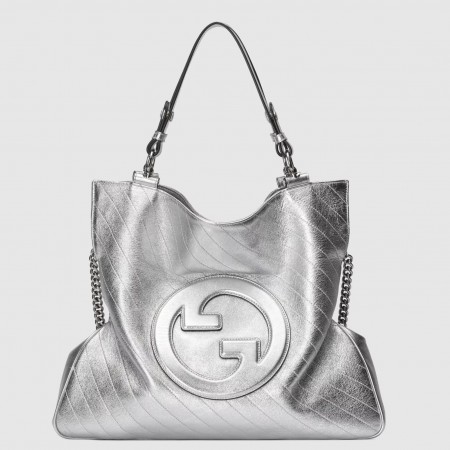 Gucci Blondie Medium Tote Bag in Silver Metallic Leather