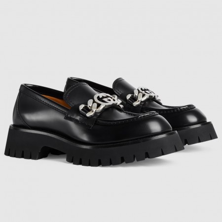 Gucci Women's Lug Sole Horsebit Loafers in Black Leather