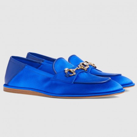 Gucci Women's Horsebit Loafers in Blue Satin with Crystals