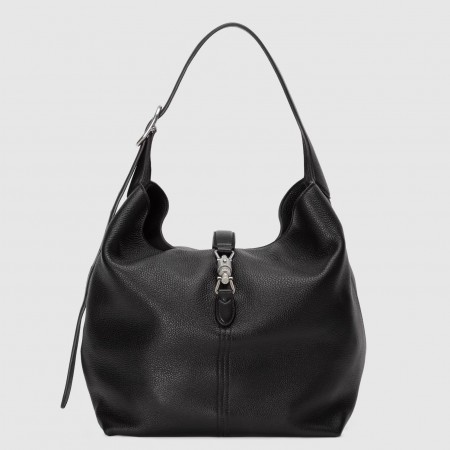 Gucci Jackie 1961 Small Shoulder Bag in Black Grained Leather