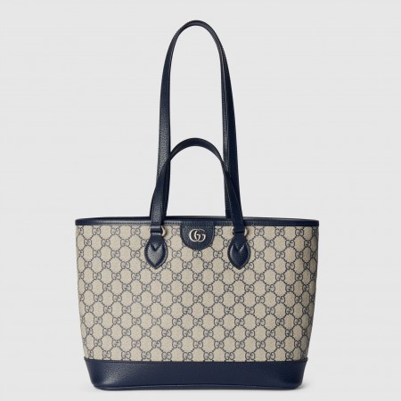 Gucci Ophidia Small Tote Bag in Beige/Blue GG Supreme Canvas