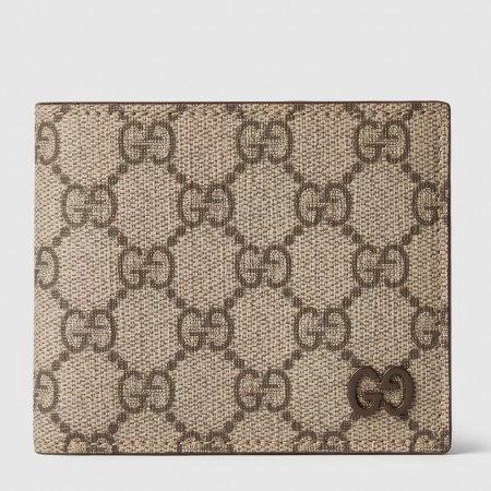 Gucci Bi-fold Wallet in Beige Supreme Canvas with Brown Interior