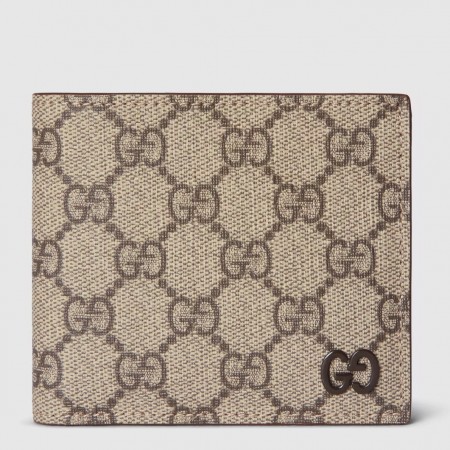 Gucci Bi-fold Coin Wallet in Beige Supreme Canvas with Brown Interior