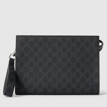 Gucci Portfolio Pouch in Black Supreme Canvas with Grey Leather