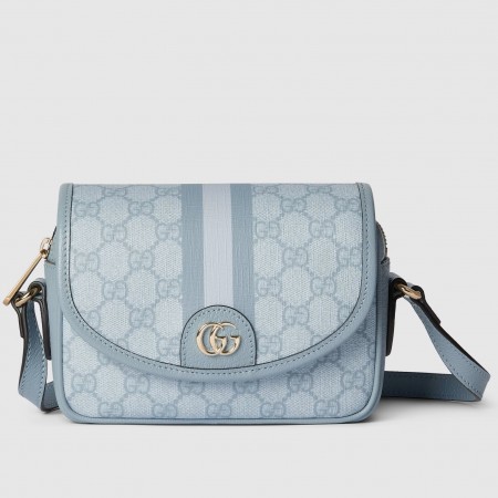 Gucci Ophidia GG Mini Shoulder Bag in Dusty Blue Supreme Canvas