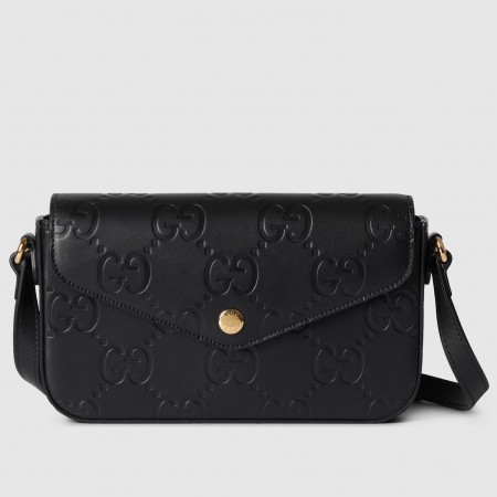 Gucci Super Mini Shoulder Bag in Black GG Leather