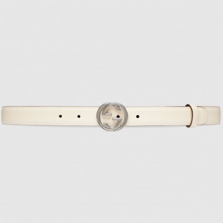 Gucci Interlocking G Belt 25MM in White Leather