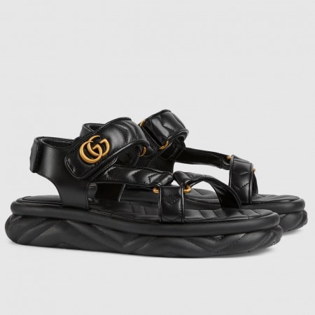 Gucci Women's GG Marmont Sandals in Black Matelasse Leather