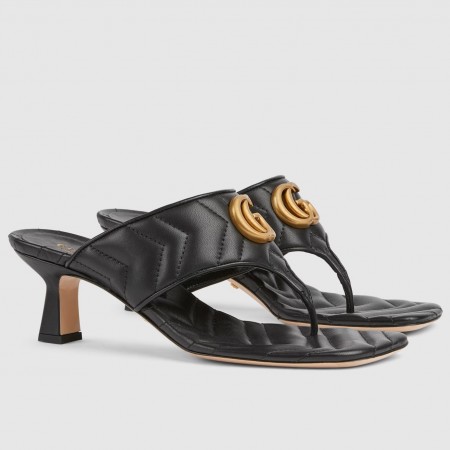 Gucci Women's GG Marmont Thong Sandals 55mm in Black Leather
