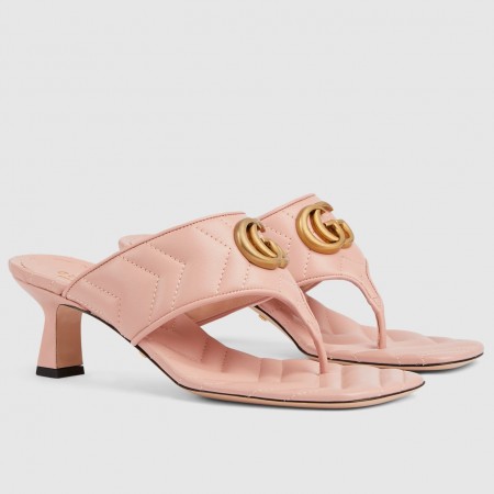 Gucci Women's GG Marmont Thong Sandals 55mm in Pink Leather