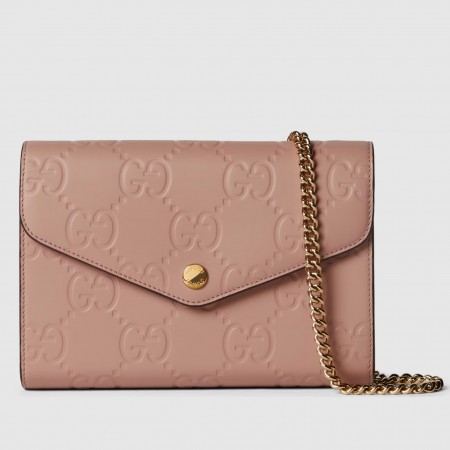 Gucci Chain Wallet in Rose Beige GG Leather