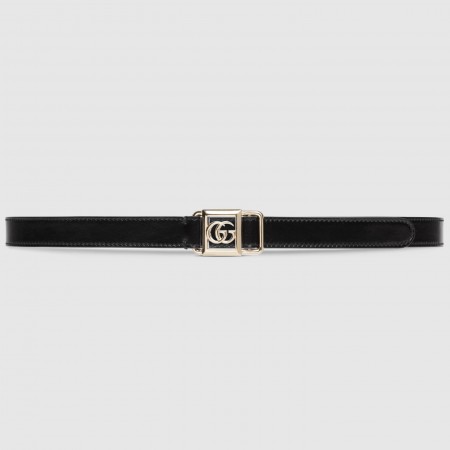 Gucci Thin Belt 20MM with Double G Buckle in Black Leather