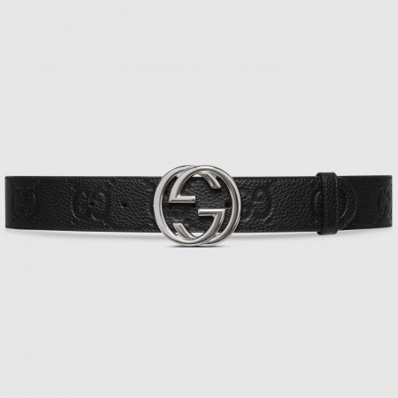 Gucci Black Jumbo GG Leather 40MM Belt with Interlocking G Buckle