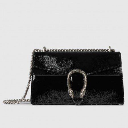 Gucci Dionysus Small Shoulder Bag in Black Patent Leather