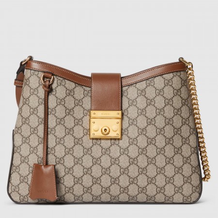 Gucci Padlock Medium Shoulder Bag in GG Canvas with Brown Calfskin