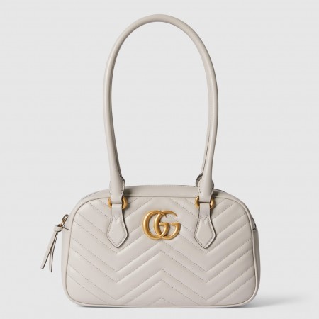 Gucci GG Marmont Small Top-handle Bag in White Chevron Leather