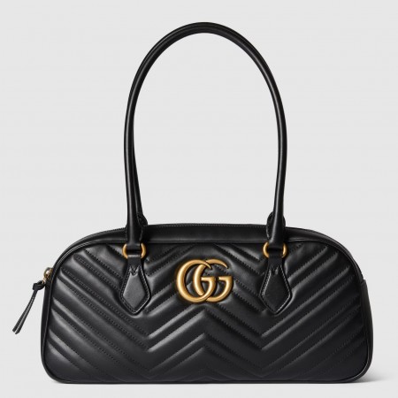 Gucci GG Marmont Medium Top-handle Bag in Black Chevron Leather