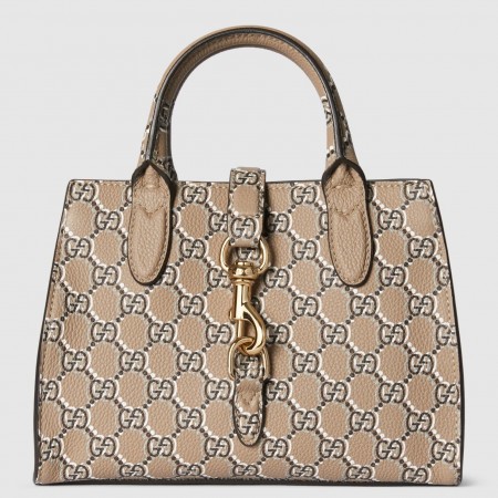 Gucci Small Tote Bag in Taupe Leather with GG Shadow
