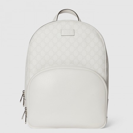 Gucci Men's Backpack in White Leather with GG Supreme Canvas