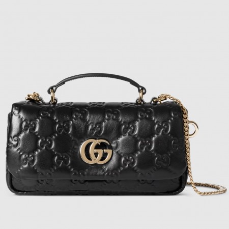 Gucci GG Milano Mini Top Handle Bag in Black GG Puffy Leather